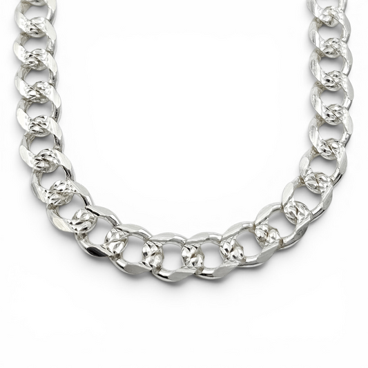 Cadena Cubana Diamantada 7mm Plata Ley 925