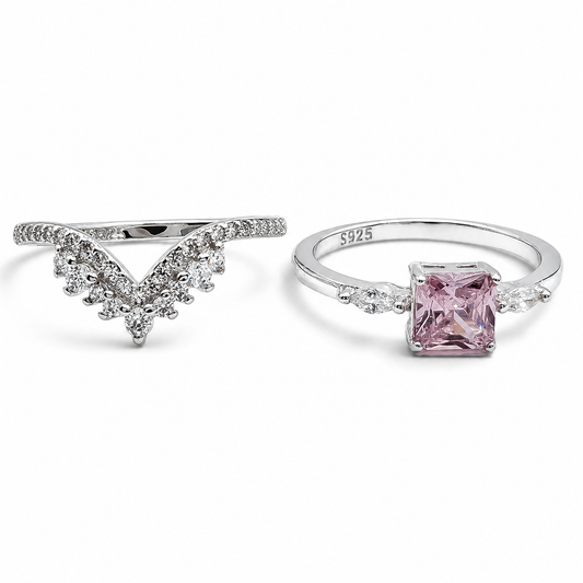 Anillo Cuadro Rosa Plata Ley 925