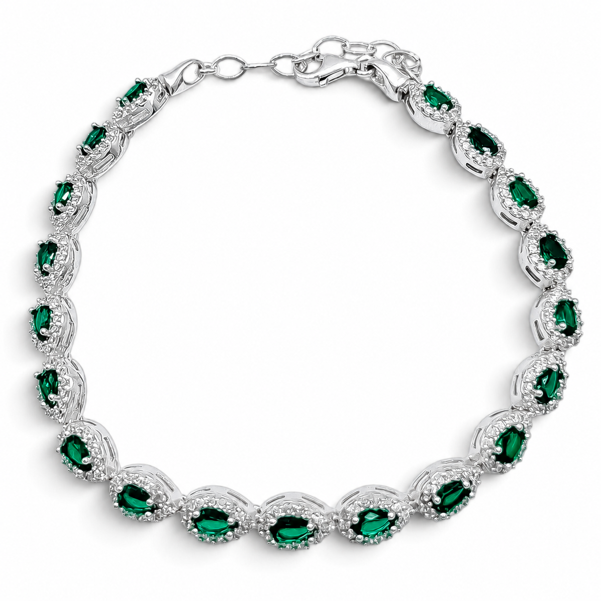 Pulsera Gotas Verde Plata Ley 925