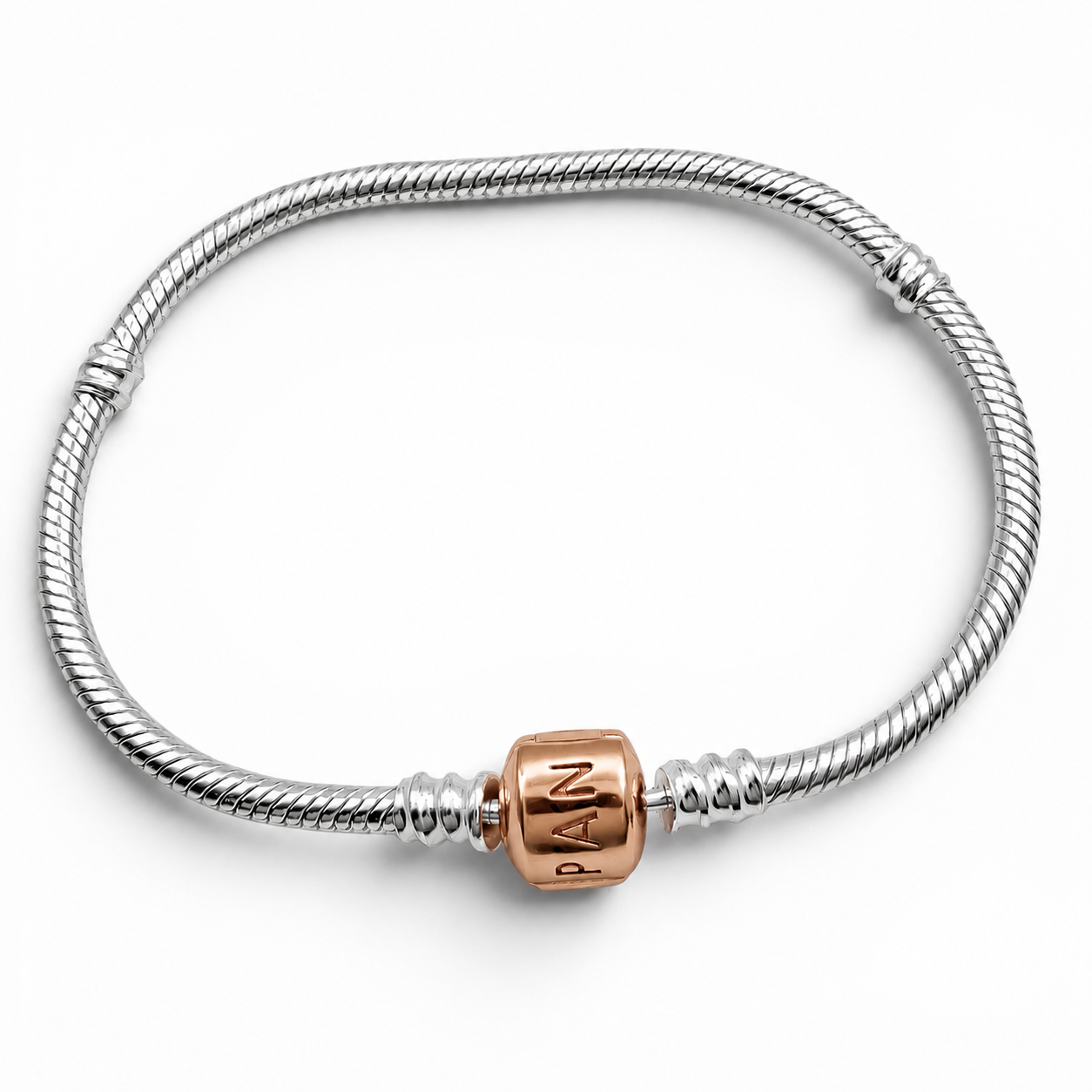 Pulsera Barril Rosa Pan 3mm Plata Ley 925
