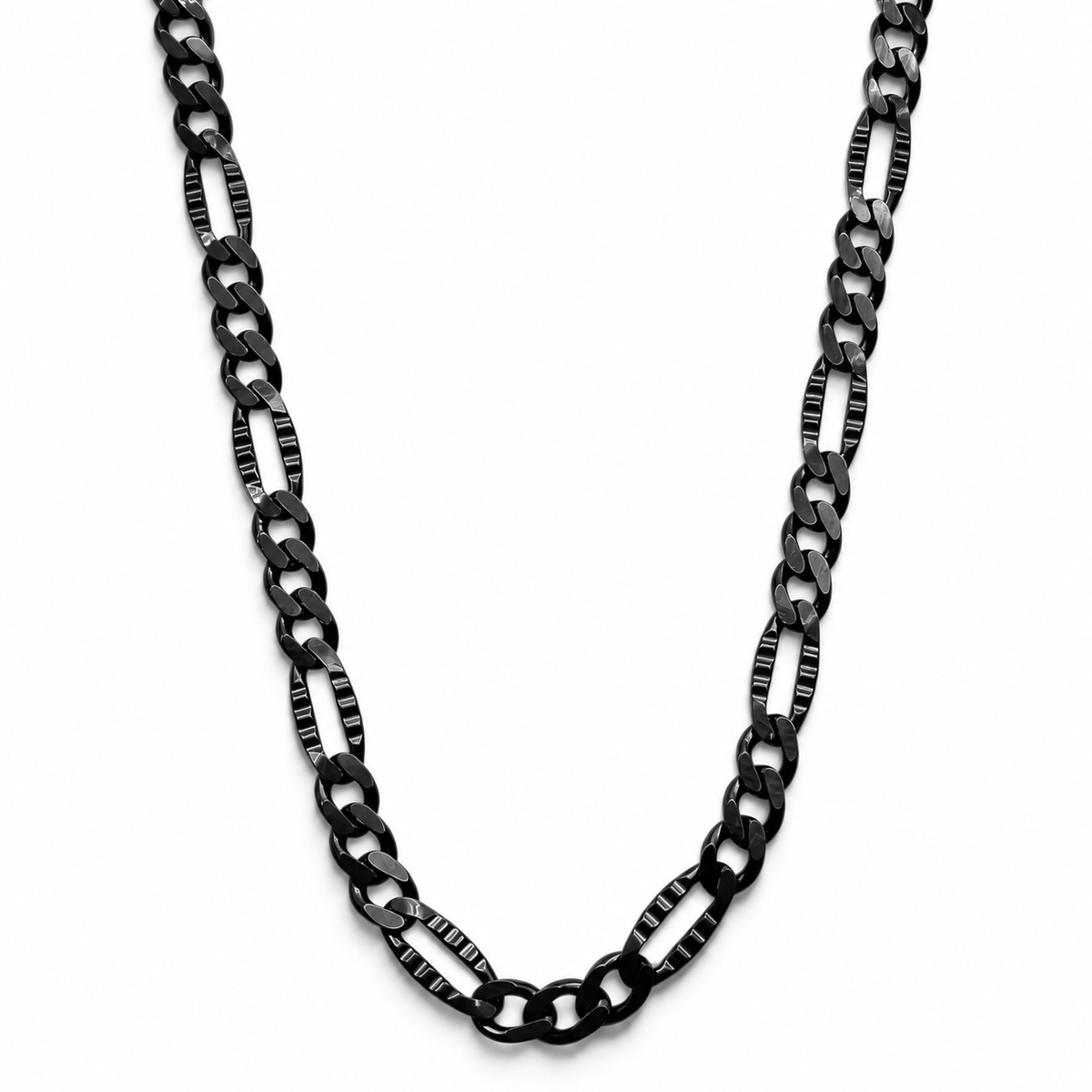 Cadena Figaro Negra 3mm Plata Ley 925
