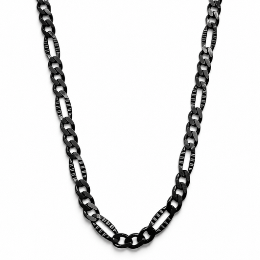 Cadena Figaro Negra 3mm Plata Ley 925