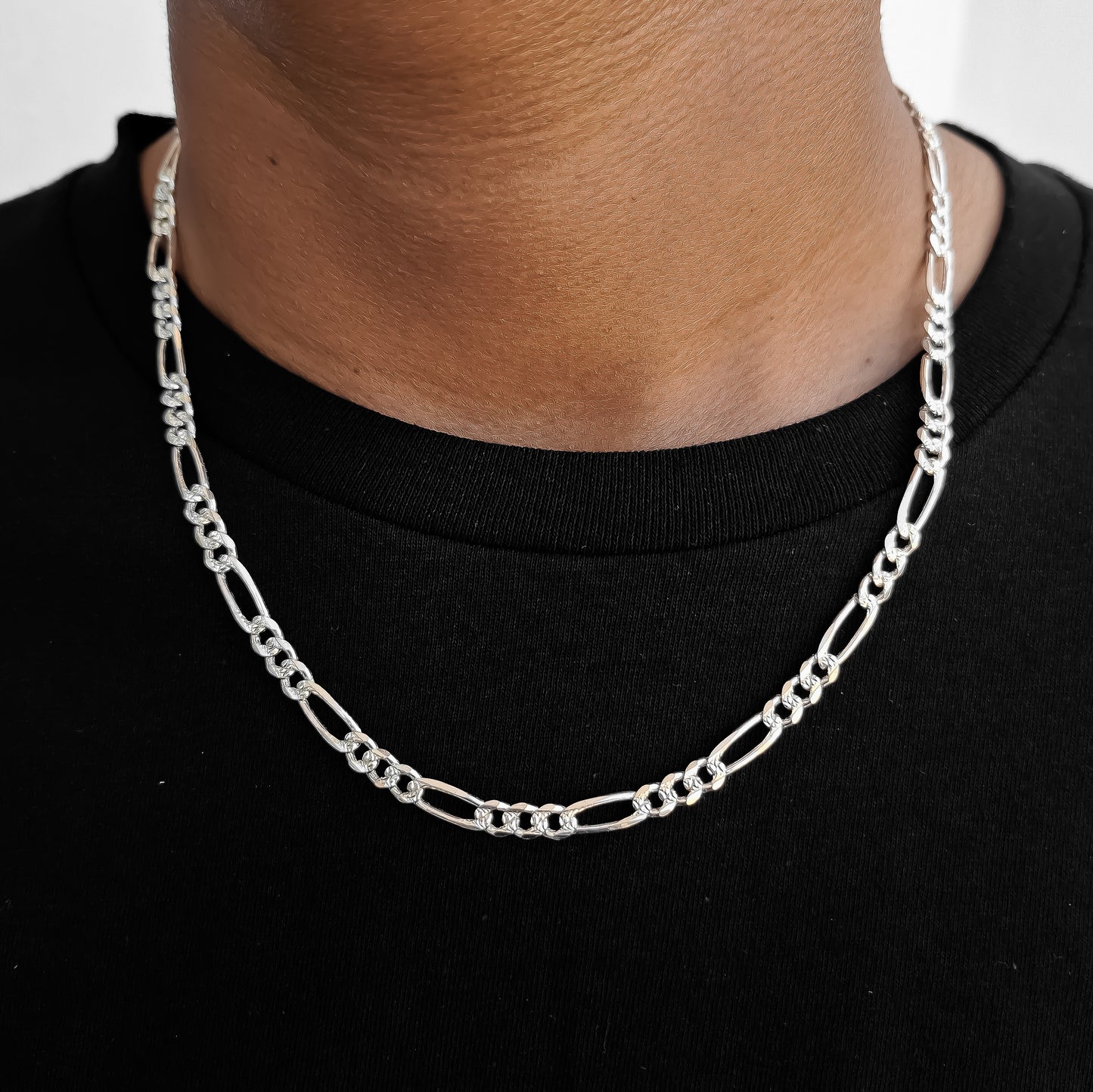 Cadena Figaro 5mm Diamantada Plata Ley 925