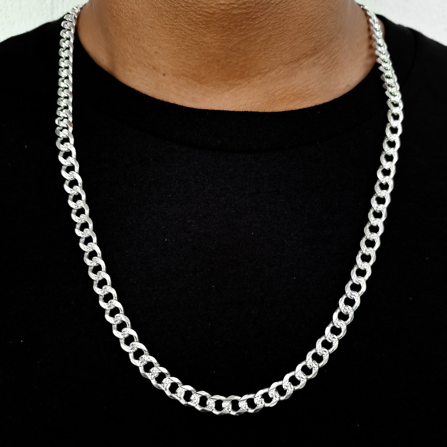 Cadena Cubana Diamantada 7mm Plata Ley 925