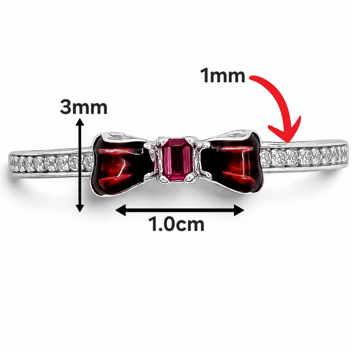 Anillo Moño Rojo BN Pan Plata Ley 925