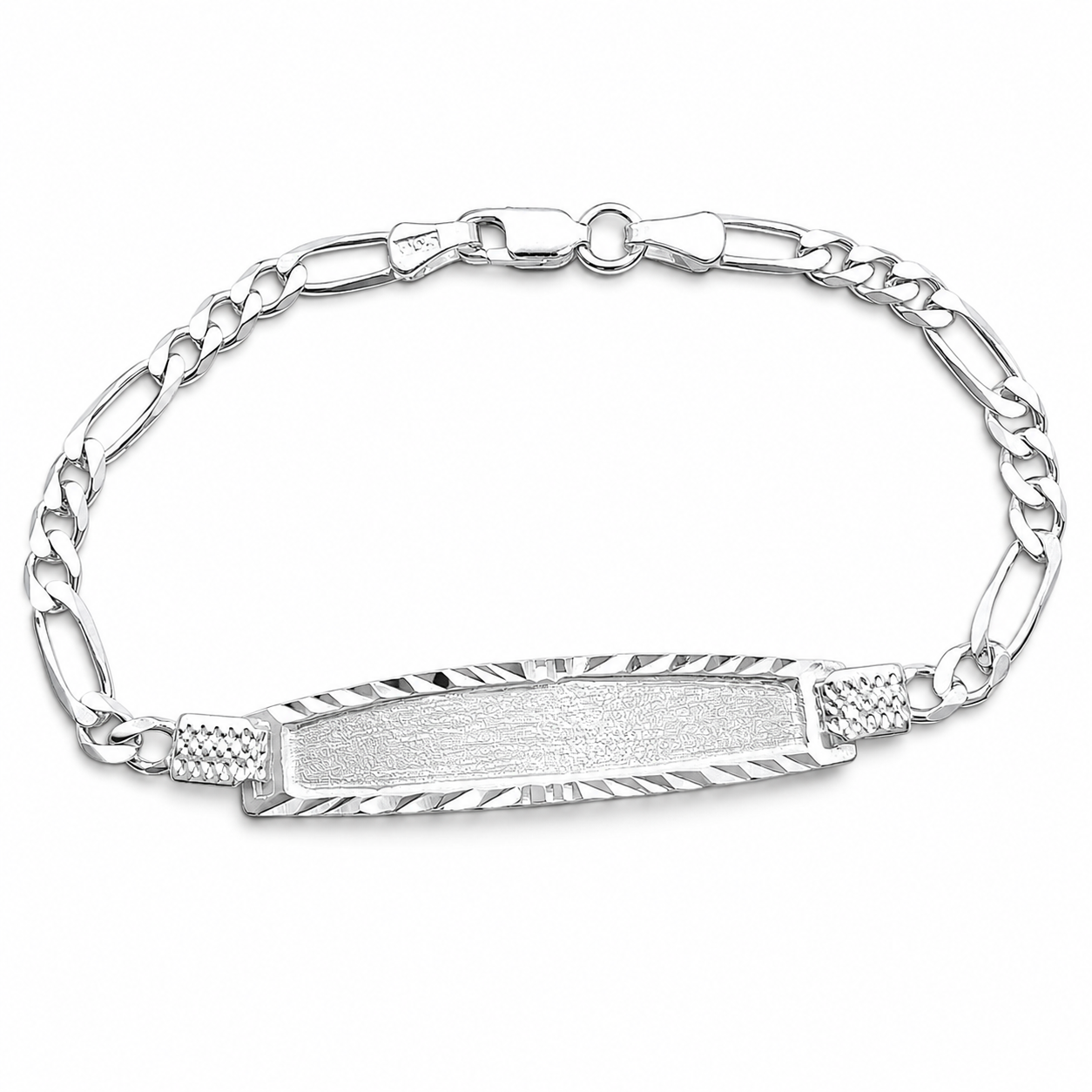 Esclava Figaro Diamantada 4mm Plata Ley 925