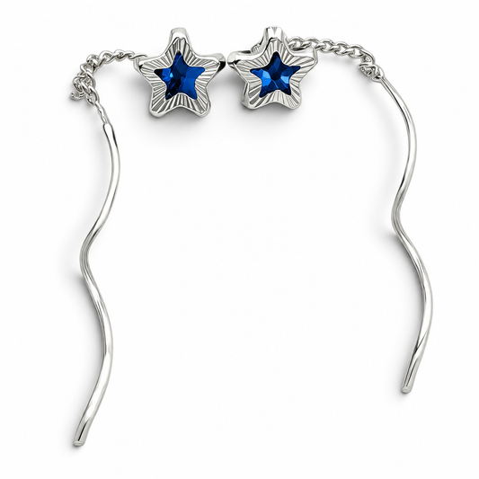 Arete Largo Estrella Azul Plata Ley 925