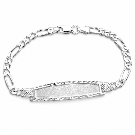 Esclava Figaro Diamantada 4mm Plata Ley 925