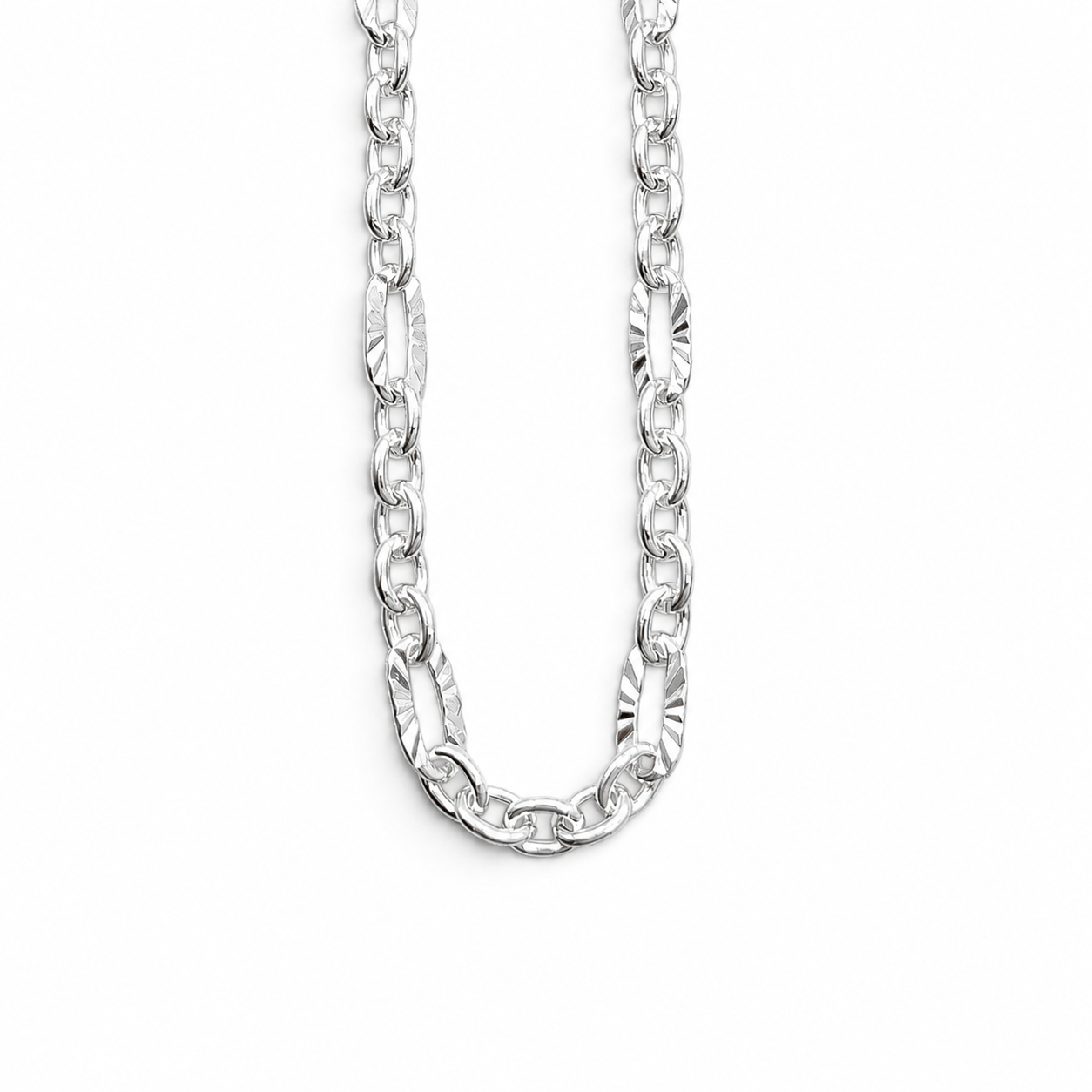 Cadena Argolla Diamantada 4mm Plata Ley 925