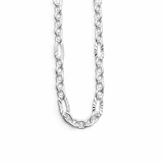 Cadena Argolla Diamantada 4mm Plata Ley 925