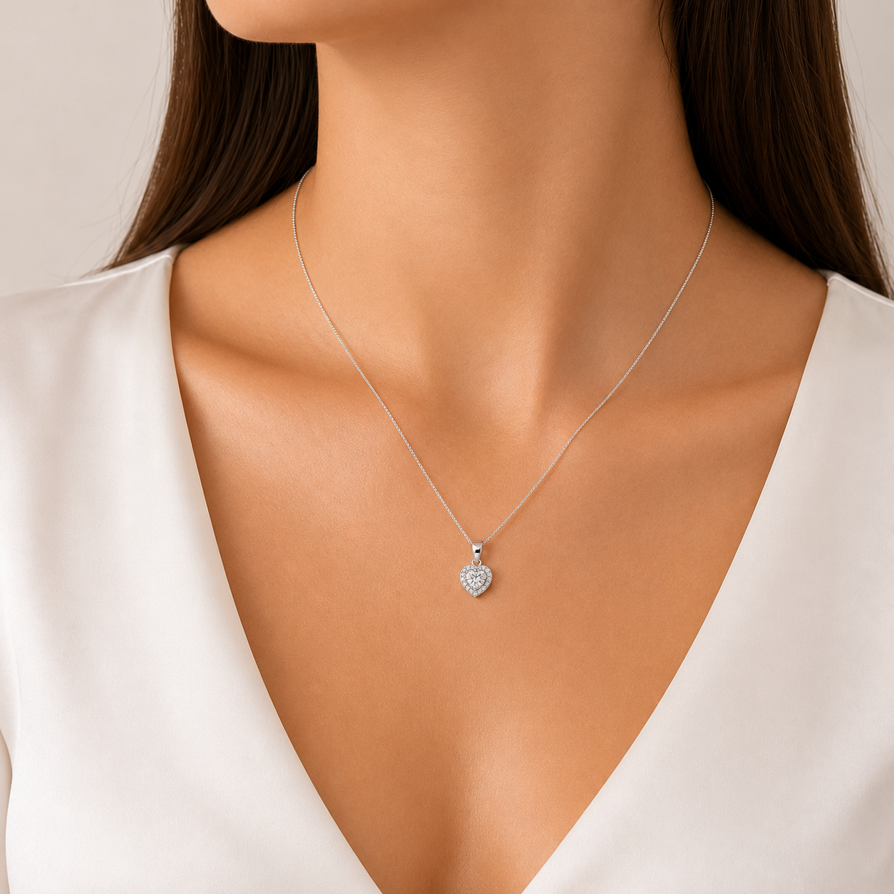 Collar Corazon Zirconia Plata Ley 925