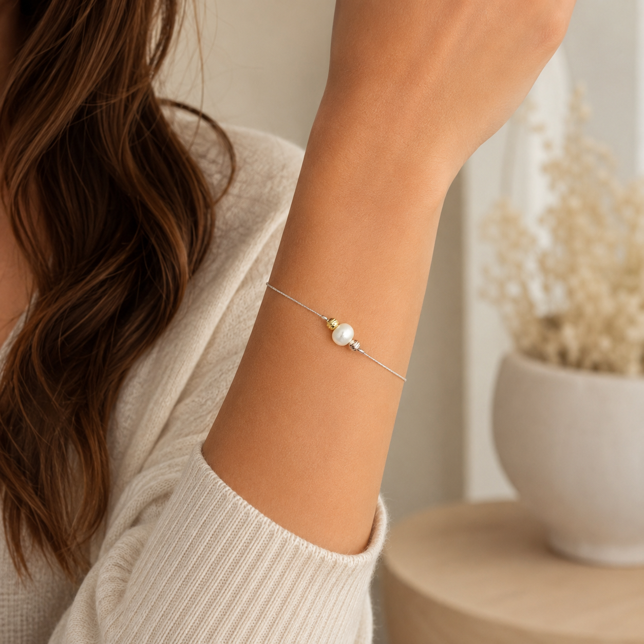 Pulsera Perla Plata Ley 925