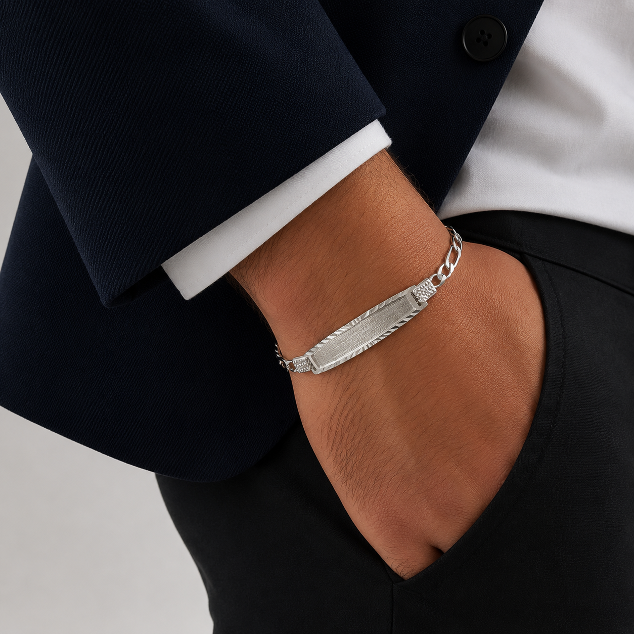 Esclava Figaro Diamantada 4mm Plata Ley 925