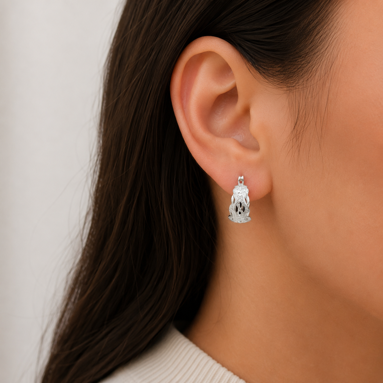 Arracada Chica Diamantada Plata Ley 925