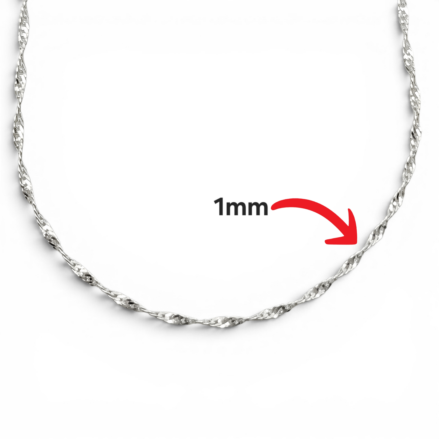Cadena Torzal Ligera 1mm Plata Ley 925