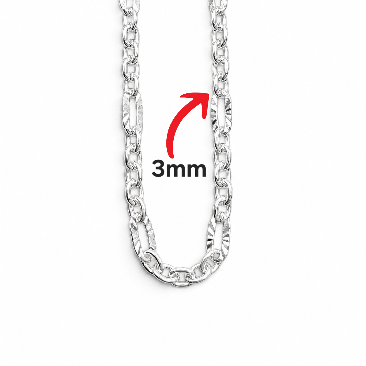 Cadena Argolla Diamantada 4mm Plata Ley 925