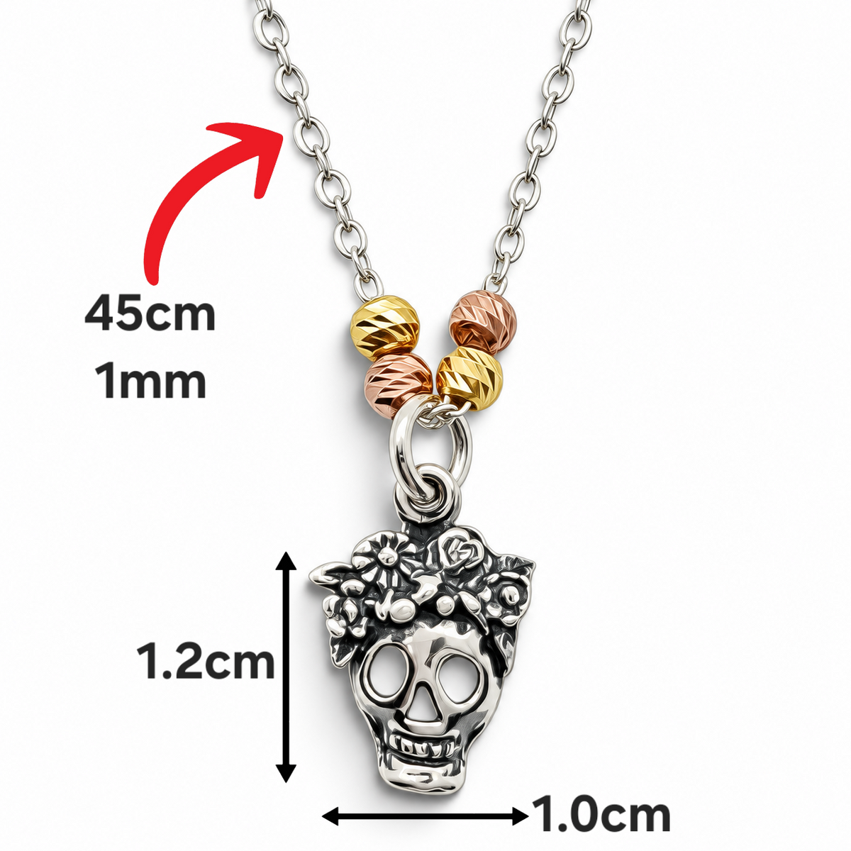 Collar Craneo Flores Plata Ley 925