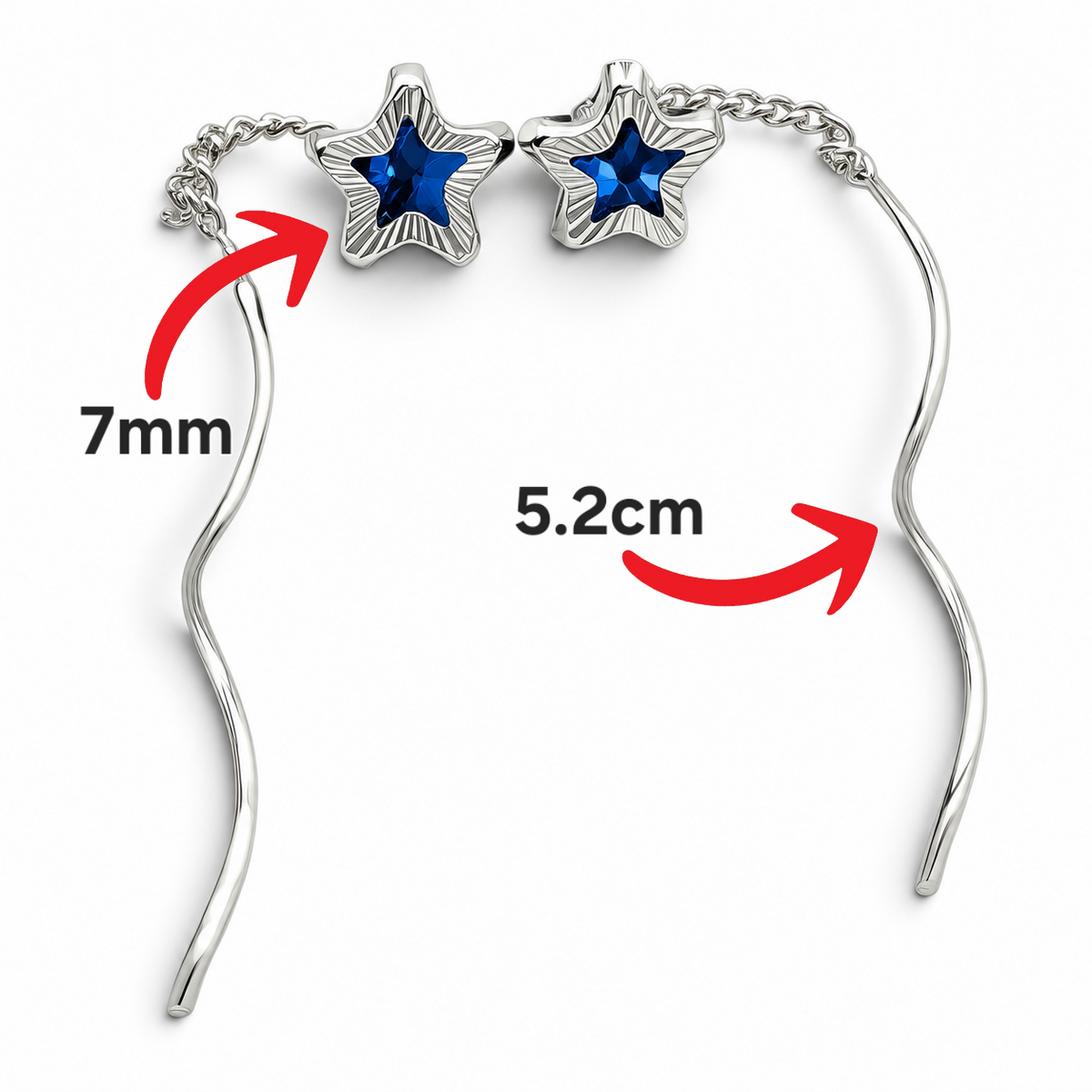 Arete Largo Estrella Azul Plata Ley 925
