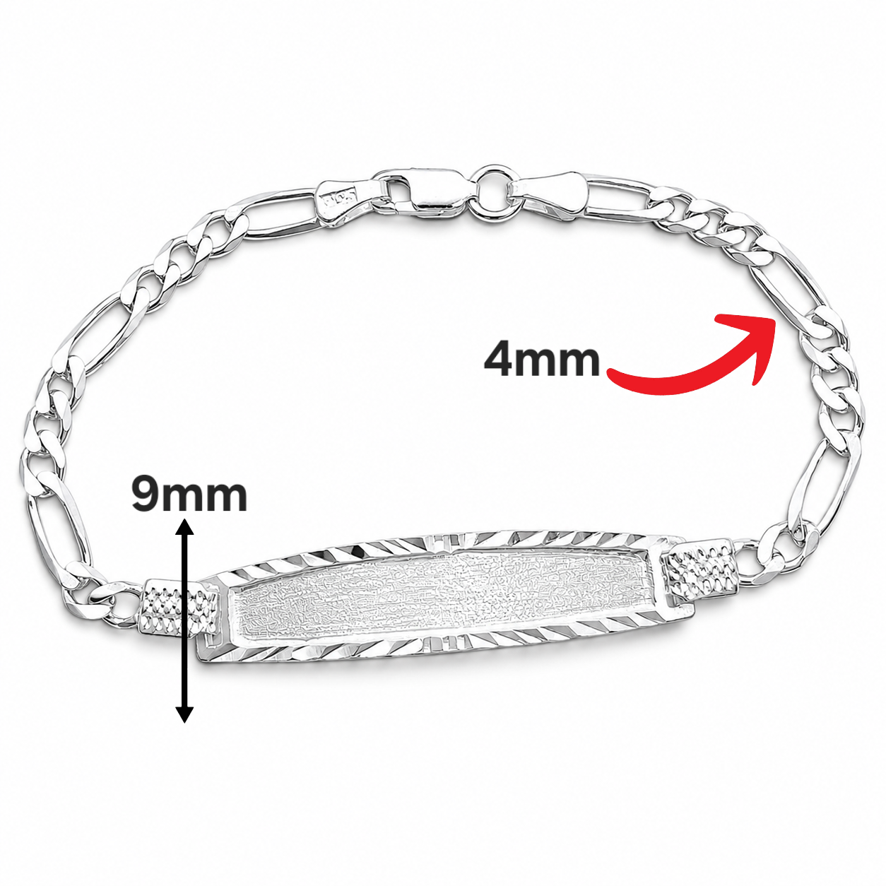Esclava Figaro Diamantada 4mm Plata Ley 925