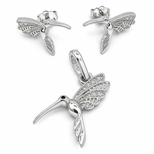 Set Colibri Zirconia Plata Ley 925