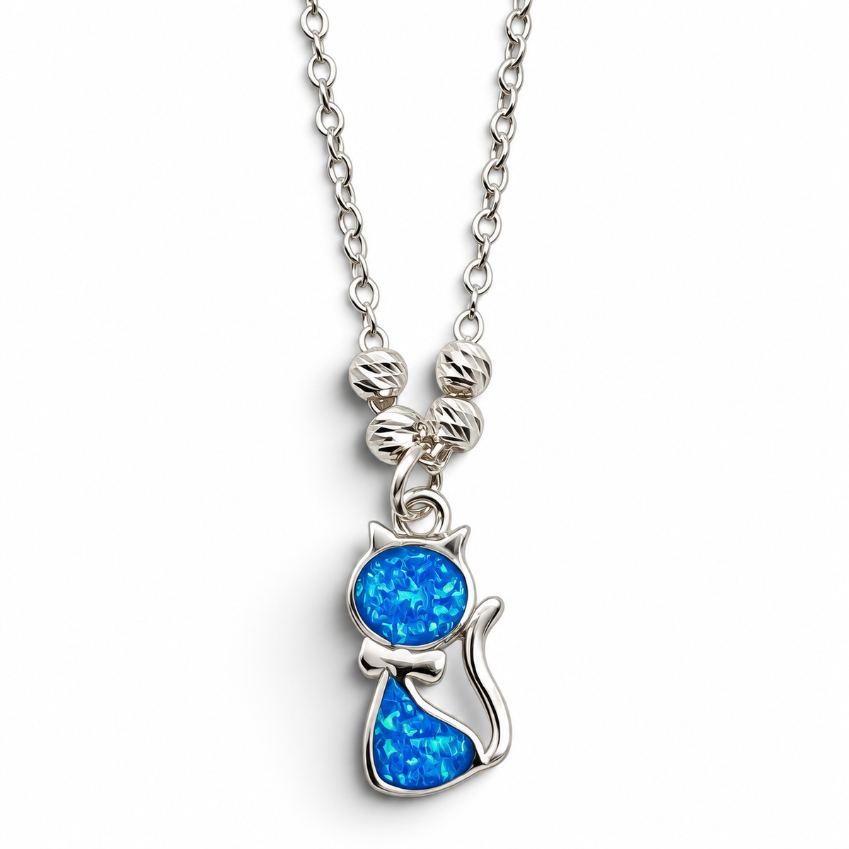 Collar Gato Azul Opalo Plata Ley 925