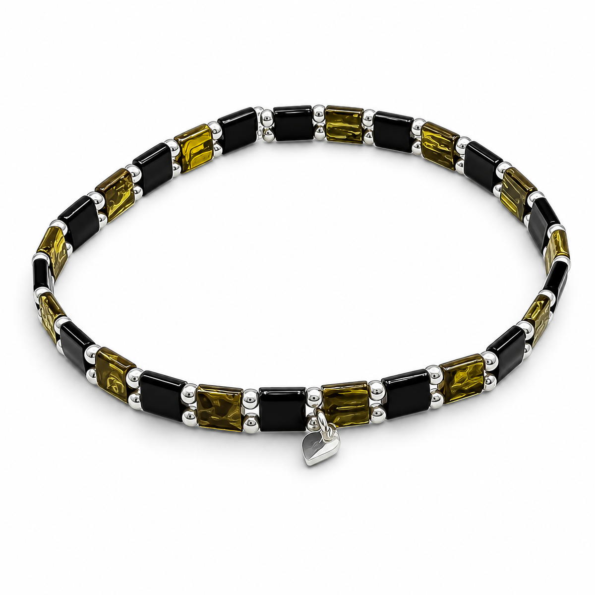 Pulsera Cuadro Negro/Verde Plata Ley 925