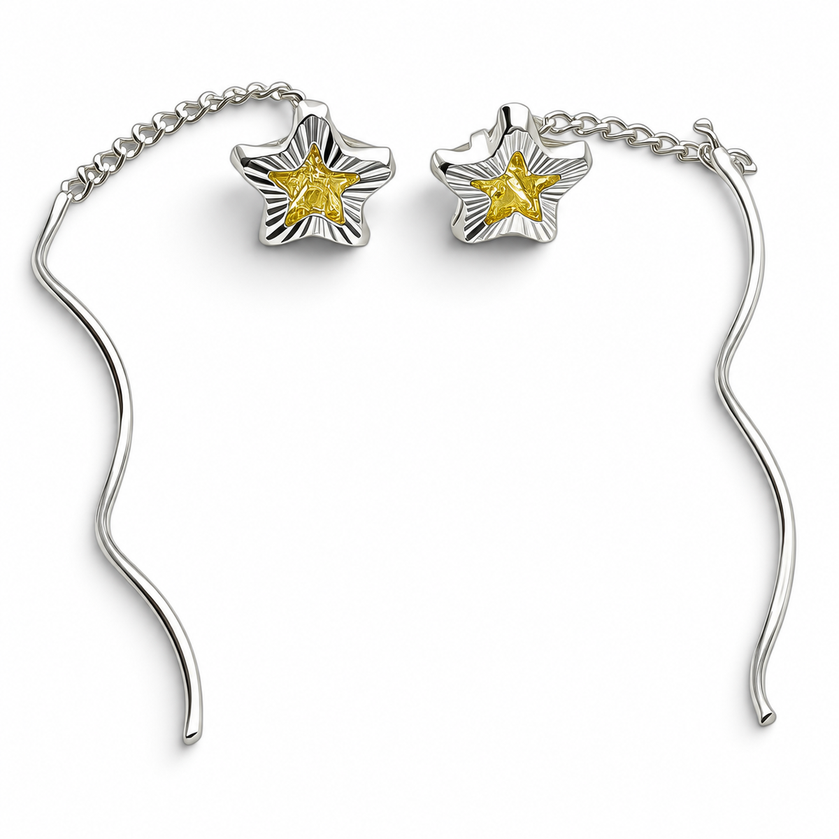 Arete Largo Estrella Lima Plata Ley 925