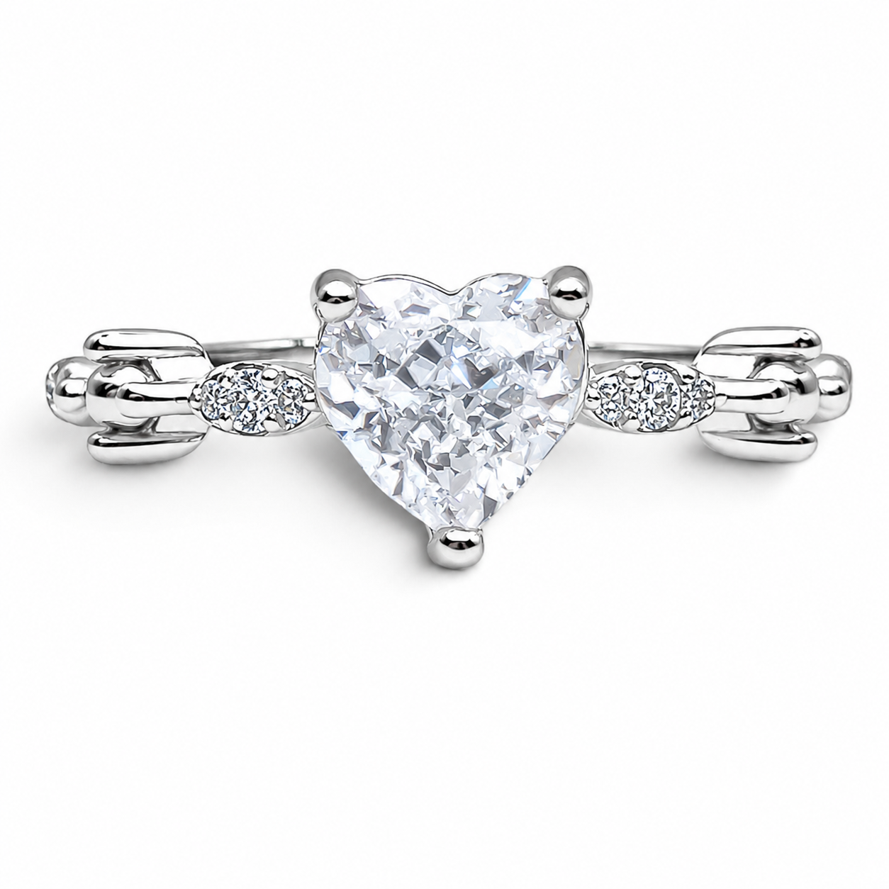 Anillo Corazon Zirconia Blanca Plata Ley 925