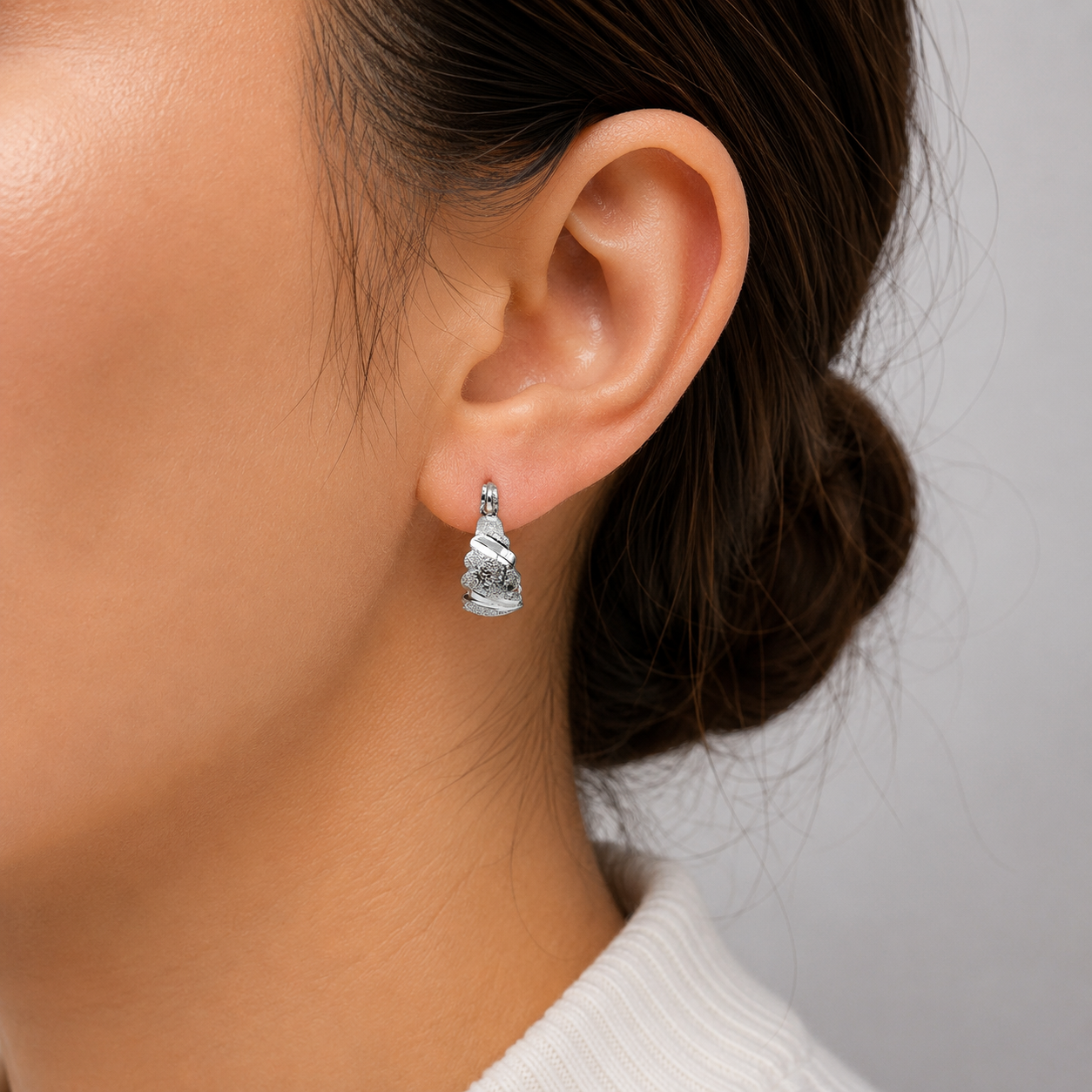Arracada Chica Arenada Plata Ley 925