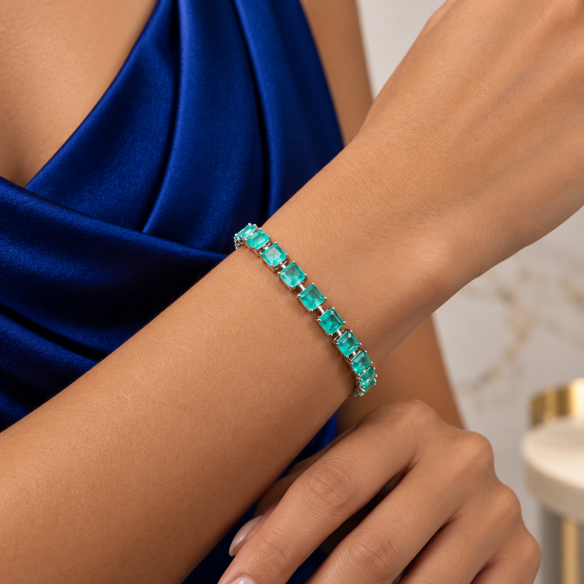 Pulsera Cuadro Aqua Turmalina Plata Ley 925