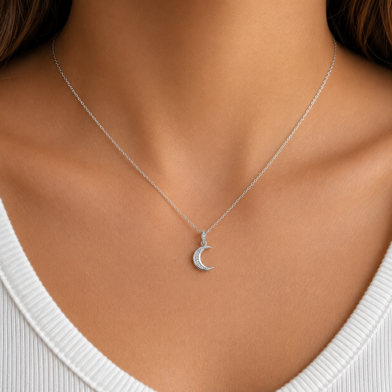 Dije Media Luna Blanca Plata Ley 925