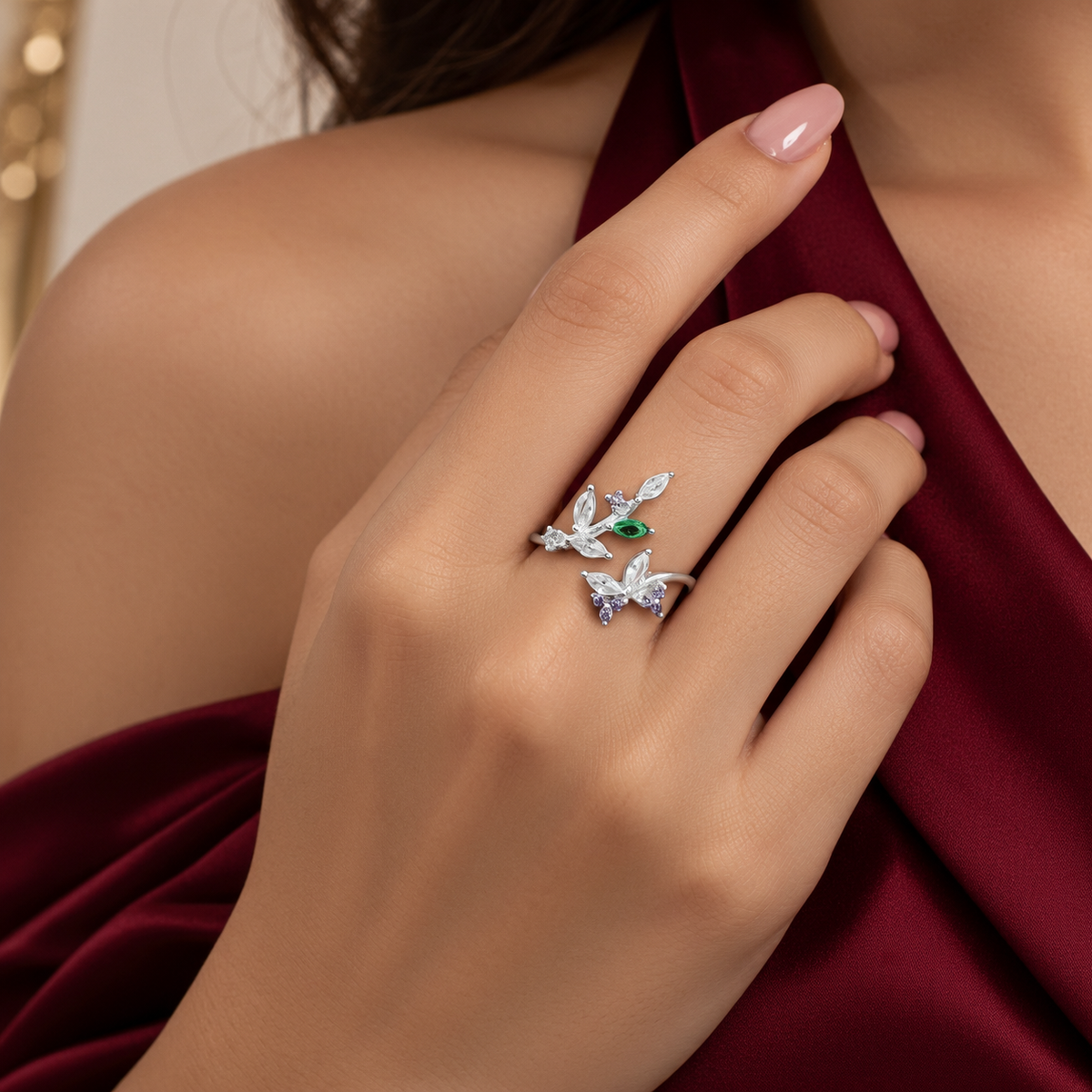 Anillo Hojitas Zirconia Plata Ley 925