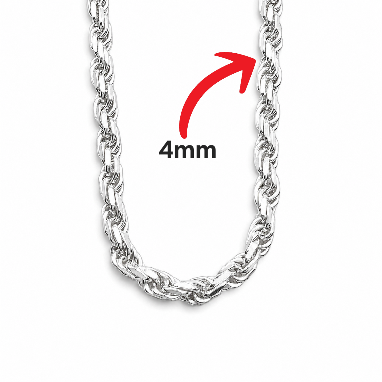 Cadena Torzal 4mm Plata Ley 925