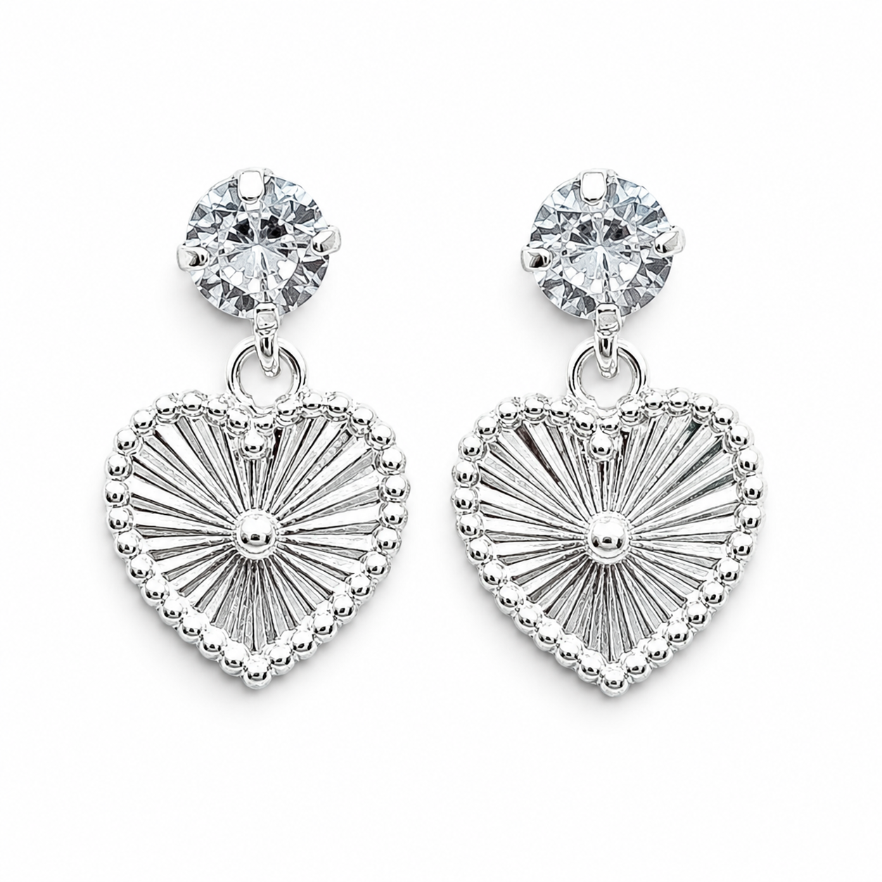 Broquel Corazon Diamantado Plata Ley 925