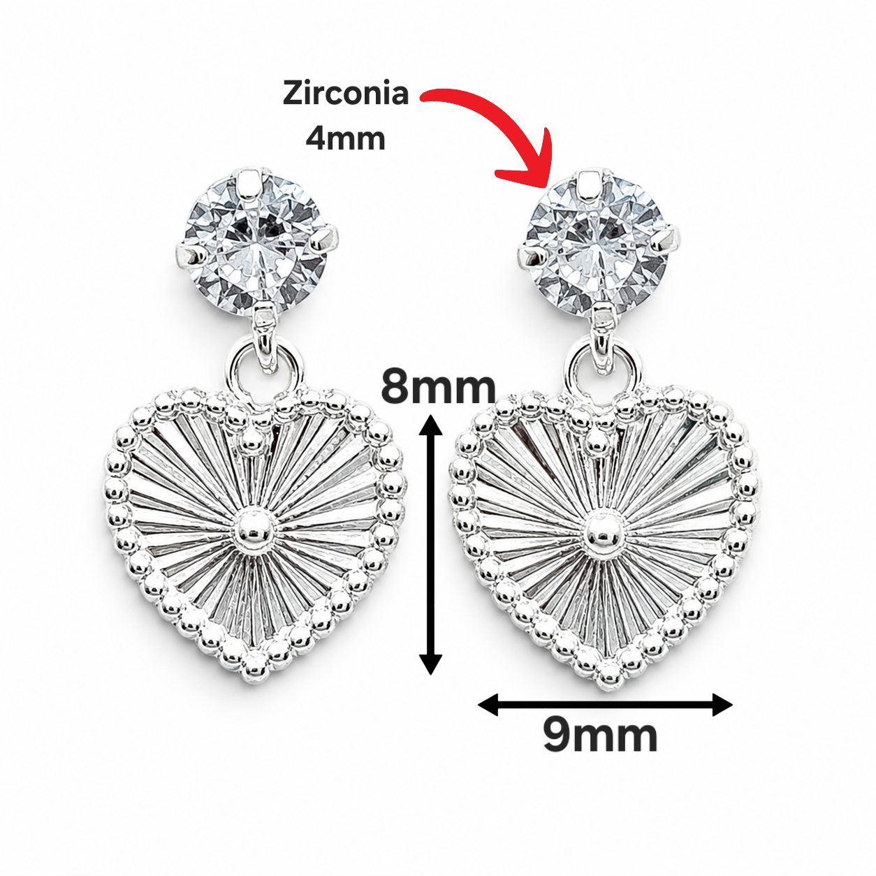 Broquel Corazon Diamantado Plata Ley 925