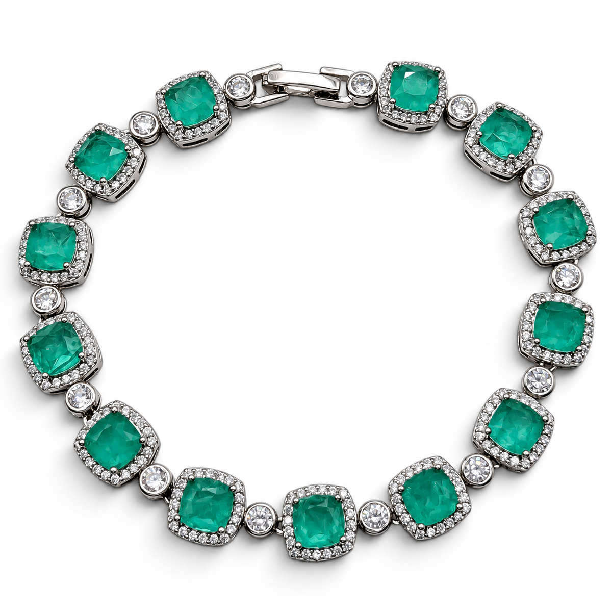 Pulsera Cuadro Verde Turmalina Zirconia Plata Ley 925