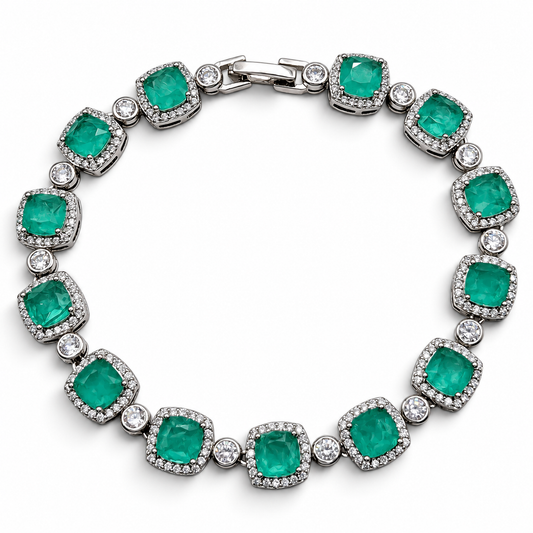 Pulsera Cuadro Verde Turmalina Zirconia Plata Ley 925