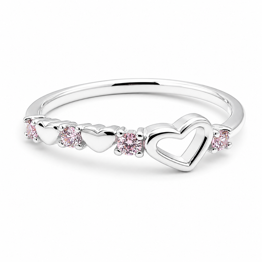 Anillo Corazon Rosa Plata Ley 925