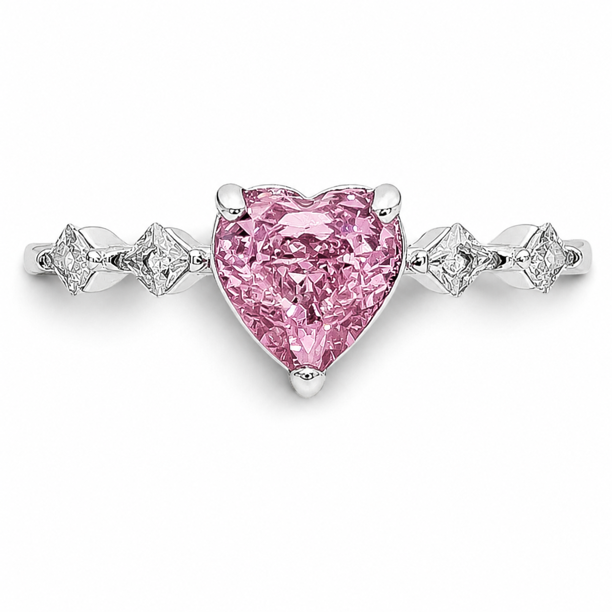 Anillo Corazon Zirconia Rosa Plata Ley 925