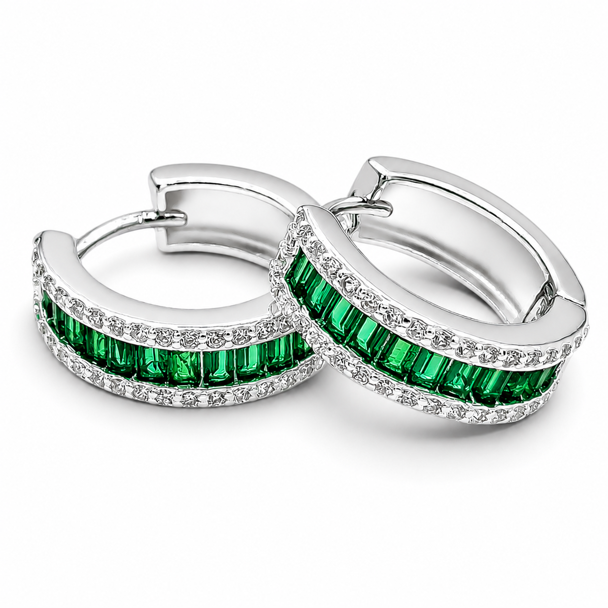 Hugguies Baguette Verde Plata Ley 925