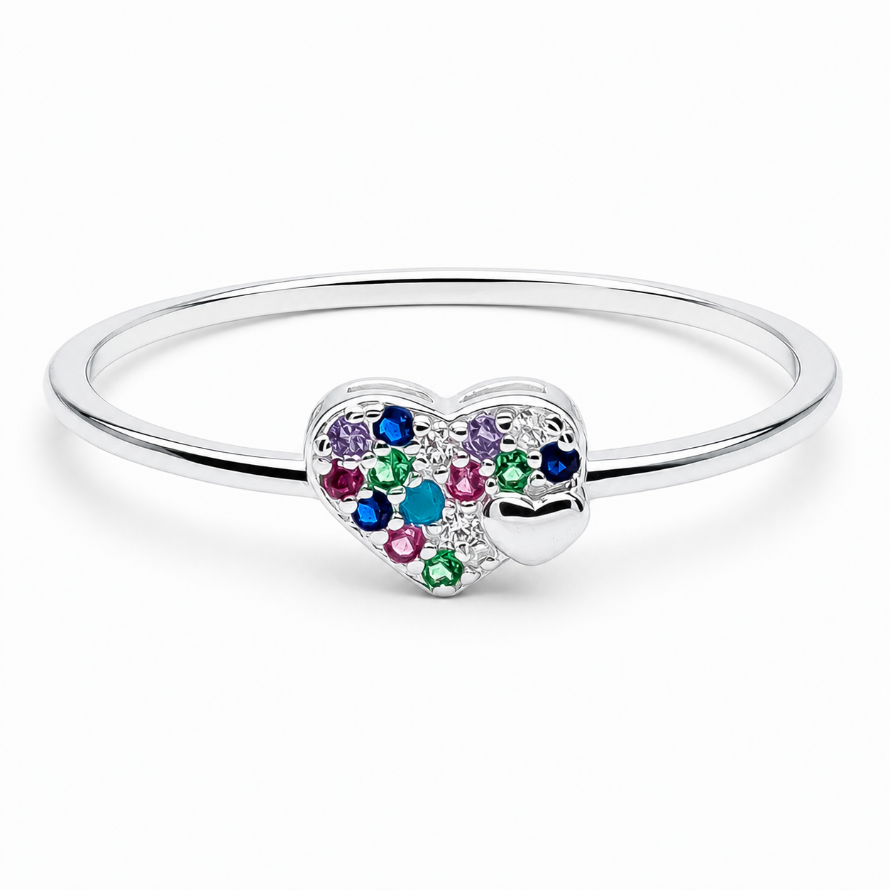 Anillo Corazon Multicolor Plata Ley 925