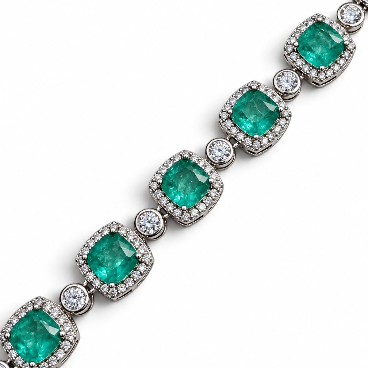 Pulsera Cuadro Verde Turmalina Zirconia Plata Ley 925