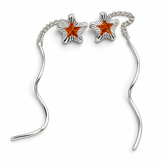 Arete Largo Estrella Champagne Plata Ley 925
