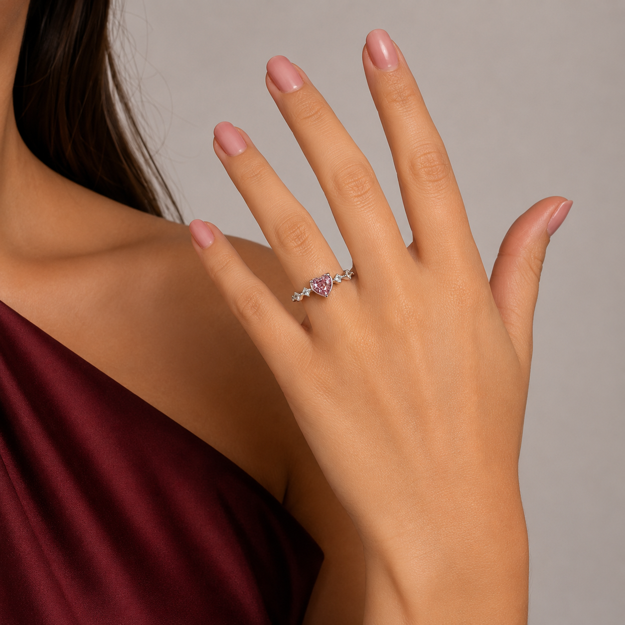 Anillo Corazon Zirconia Rosa Plata Ley 925