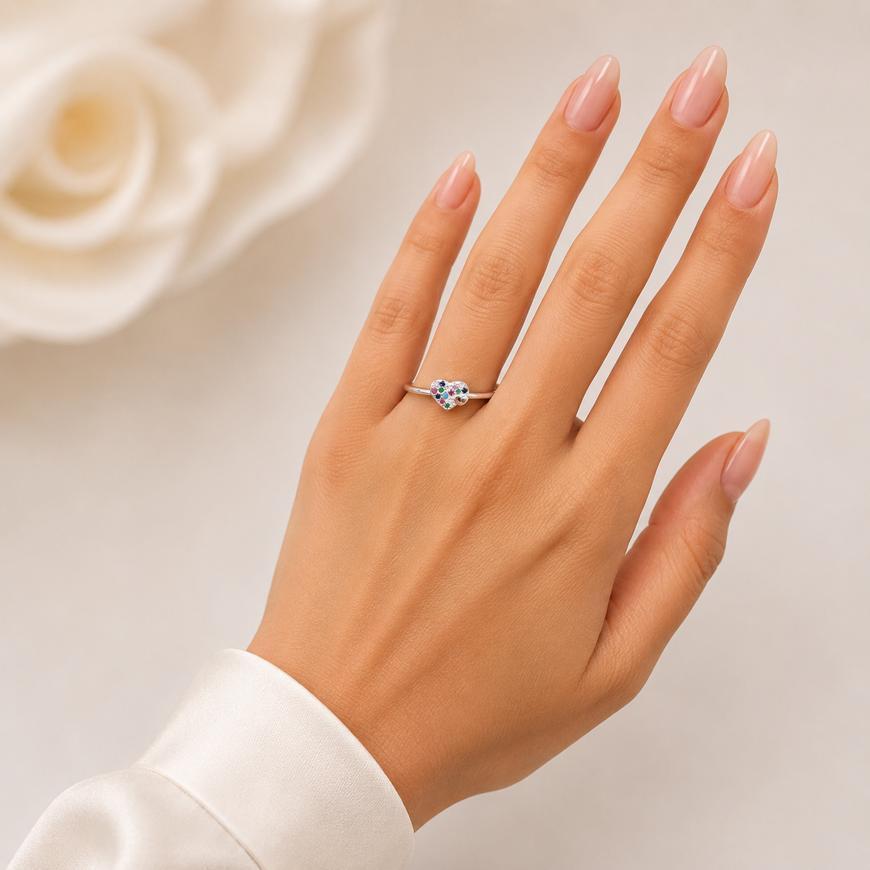 Anillo Corazon Multicolor Plata Ley 925