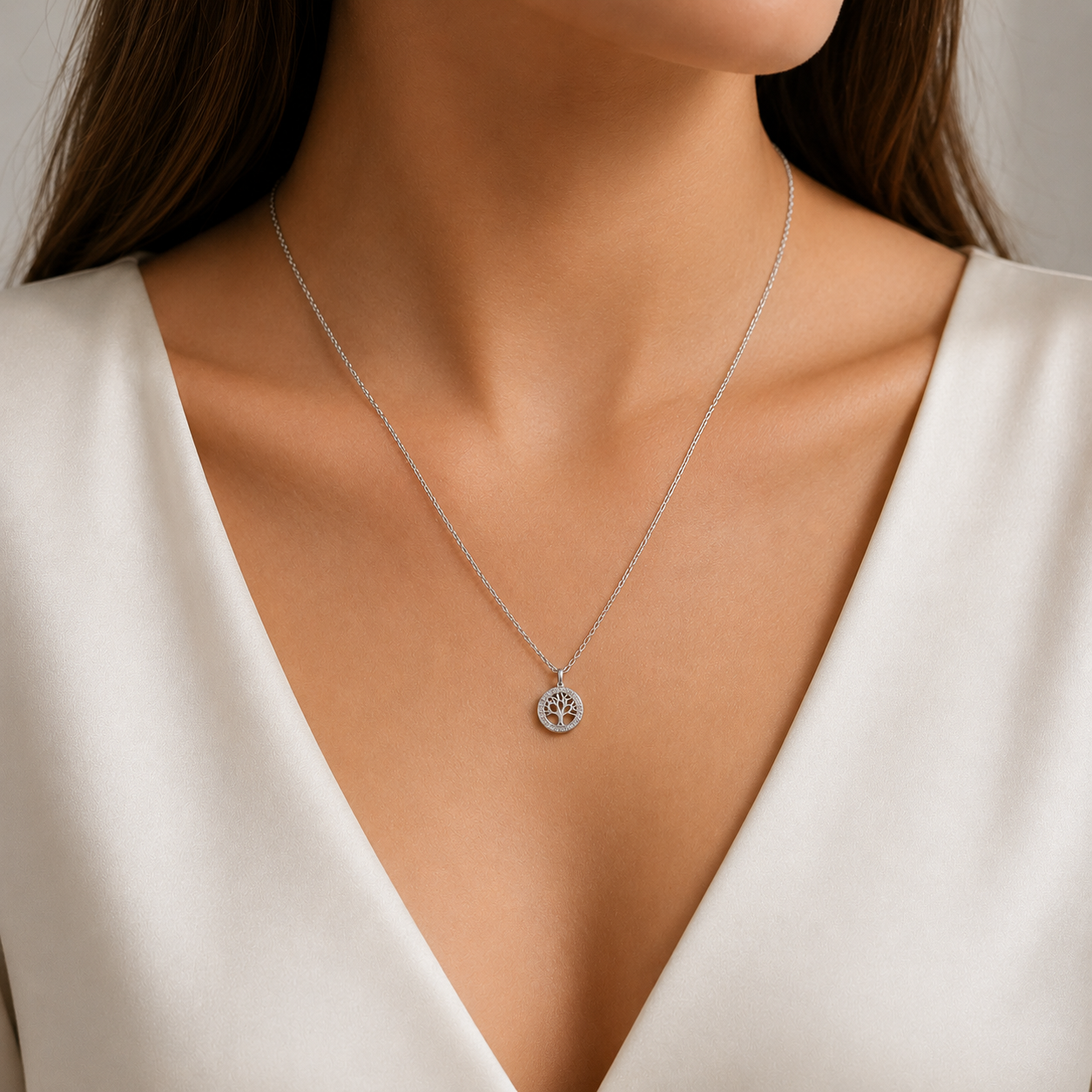Collar Arbol Zirconia Plata Ley 925