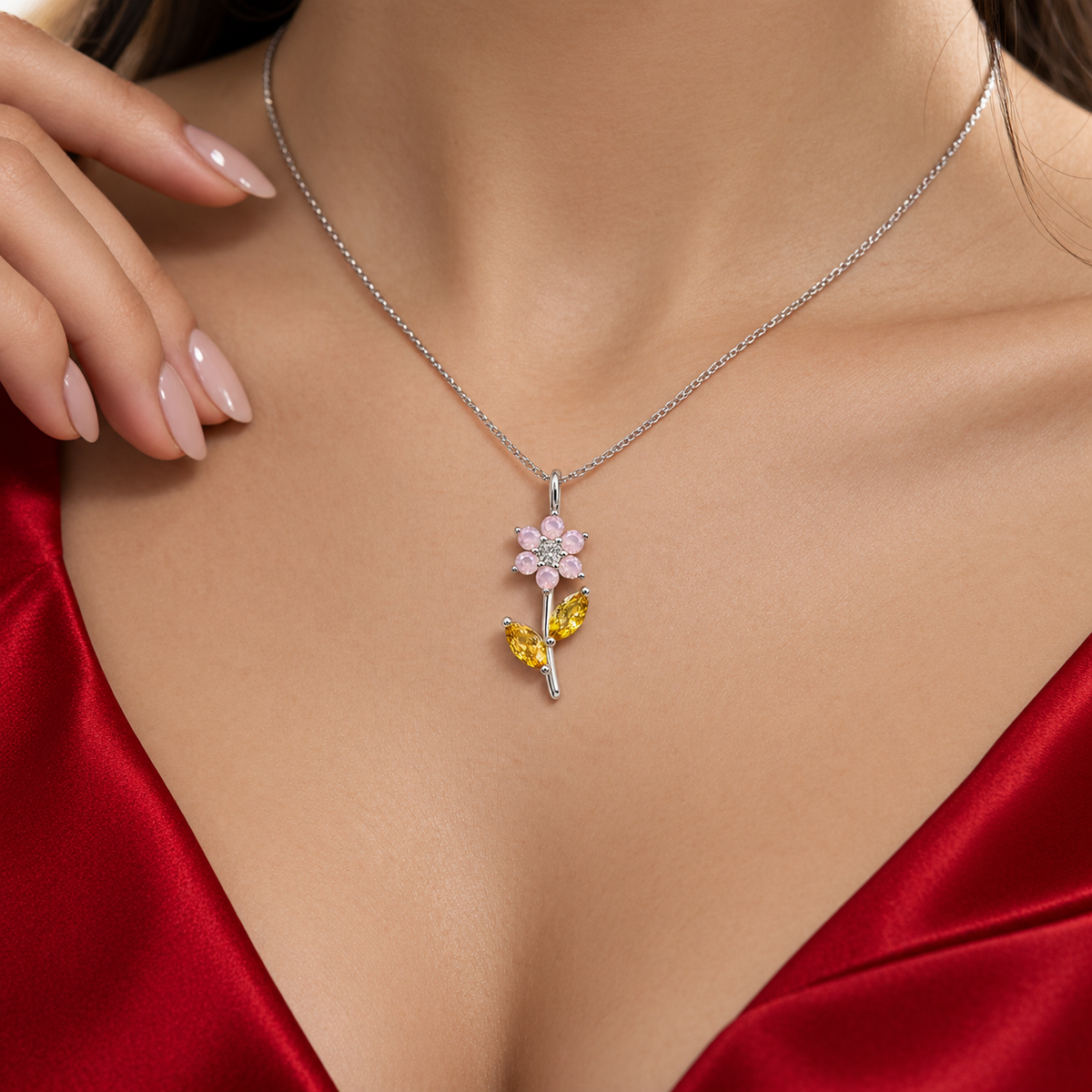 Dije Flor Opalo Zirconia Plata Ley 925