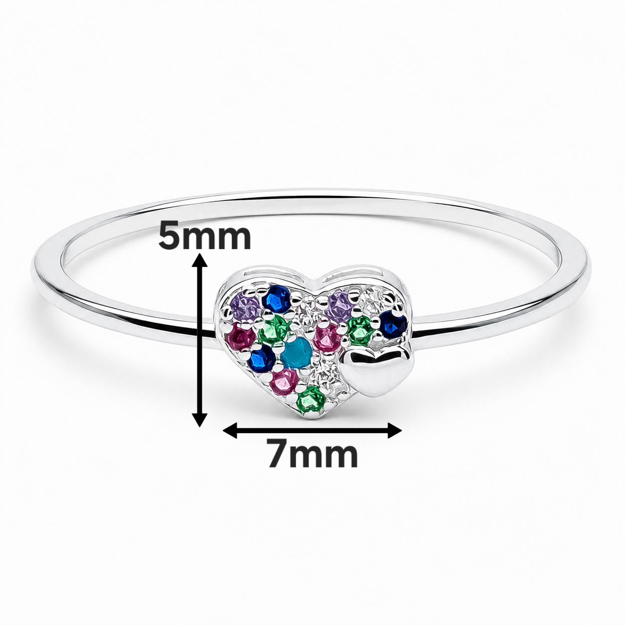 Anillo Corazon Multicolor Plata Ley 925