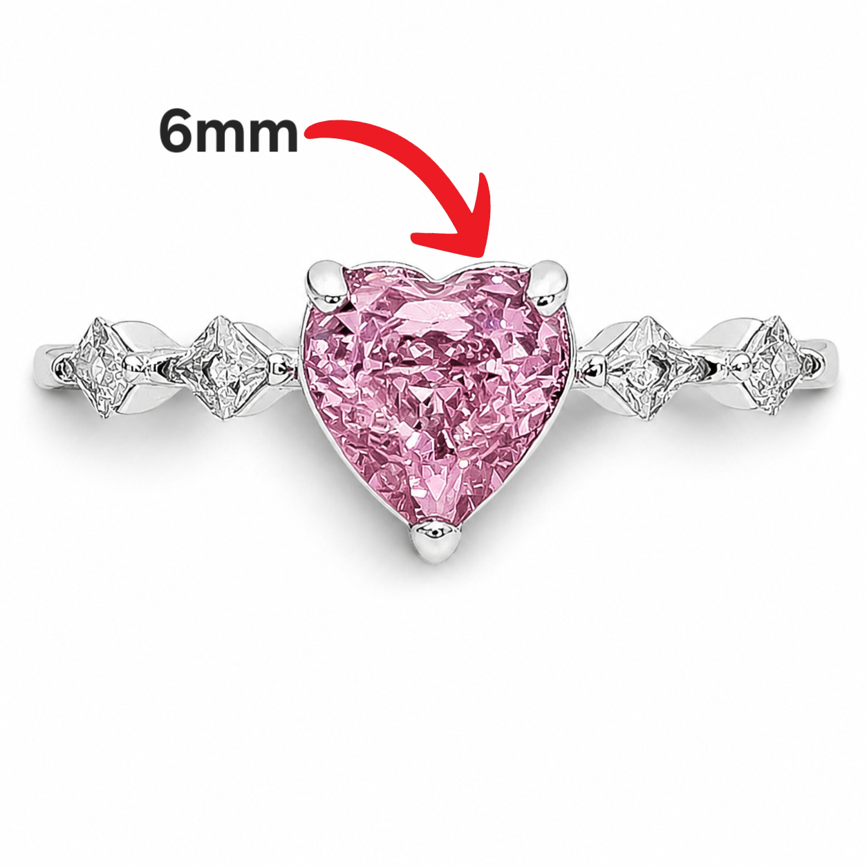Anillo Corazon Zirconia Rosa Plata Ley 925
