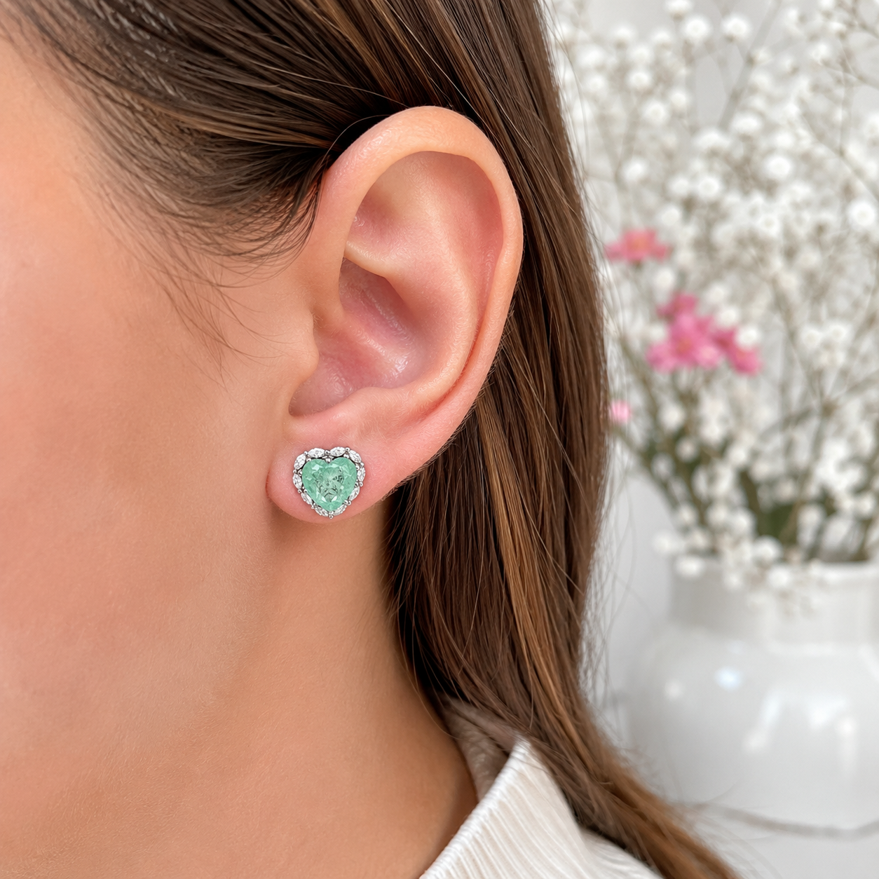 Arete Corazon Verde Plata Ley 925